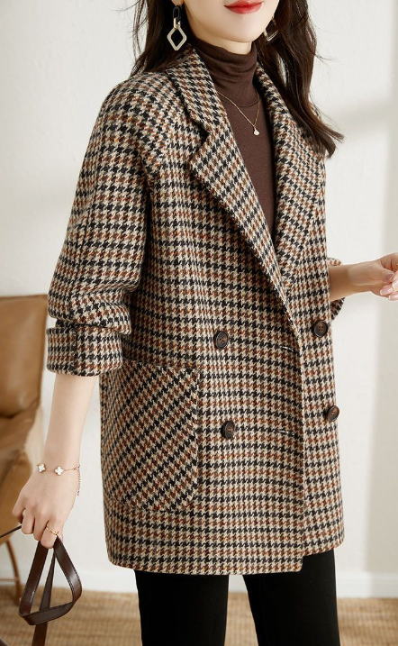 Audrey Checked Jacket Woman – Vintage Oversize Double-Breasted Coat Chic & Comfort