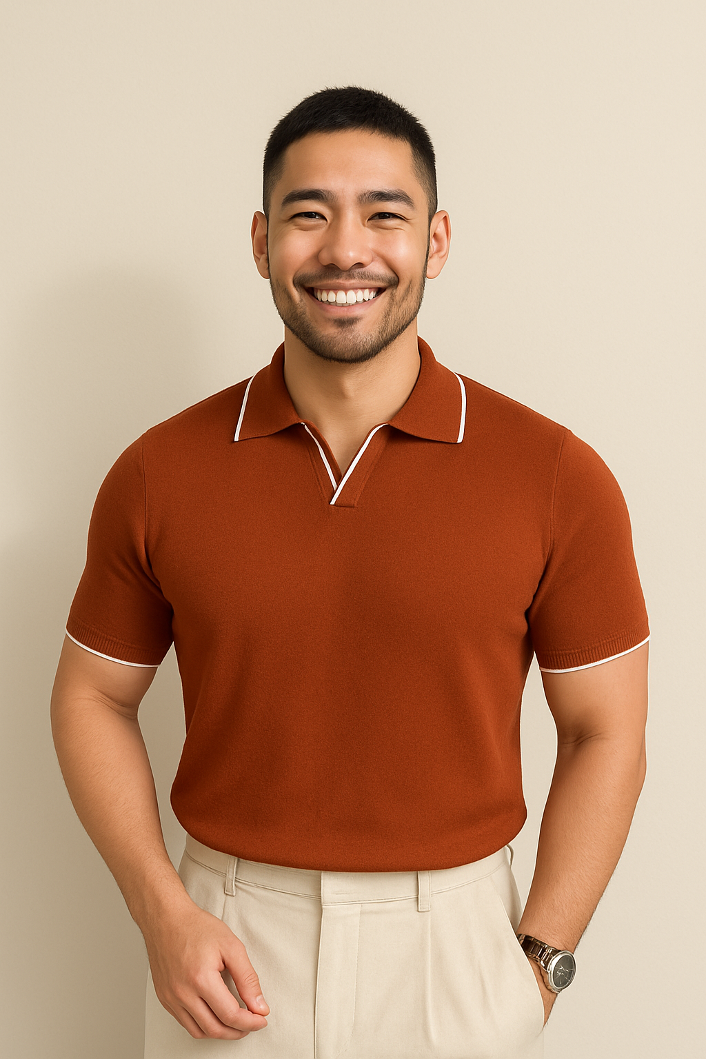 Short Sleeve Knit Polo – Contrast Trim, Slim Fit