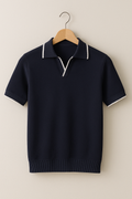 Short Sleeve Knit Polo – Contrast Trim, Slim Fit