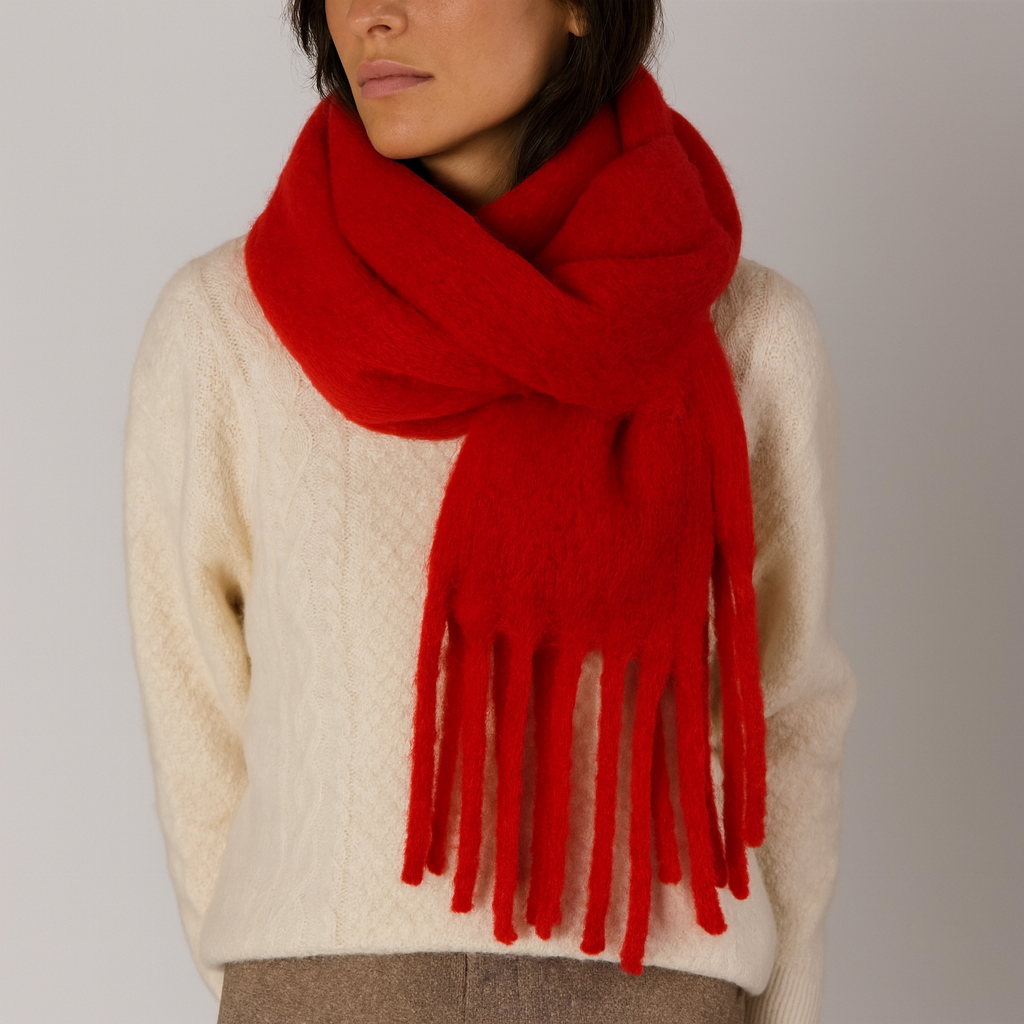Soft Oversized Scarf – Classic Winter Wrap with Fringed Ends