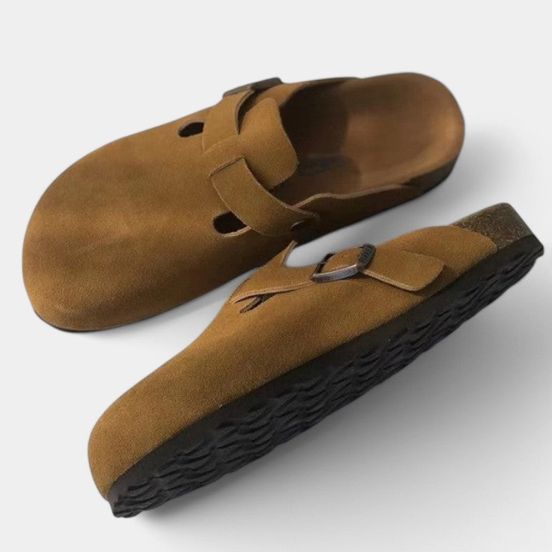 Unisex Suede Clogs – Adjustable Strap, Cushioned Footbed & Non-Slip Sole