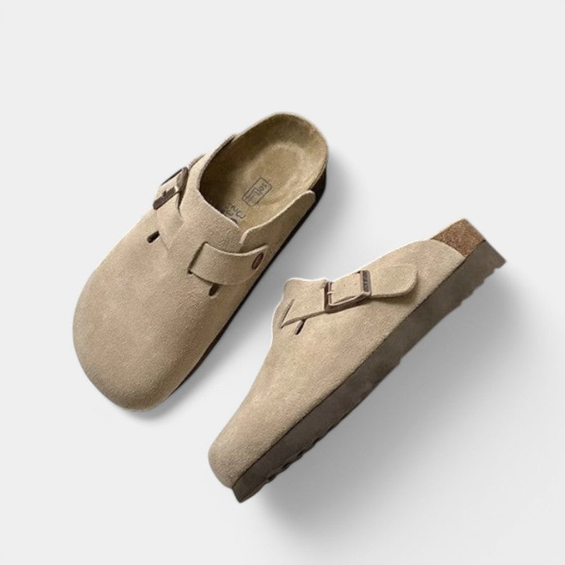 Unisex Suede Clogs – Adjustable Strap, Cushioned Footbed & Non-Slip Sole