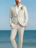 Two-Piece Linen Blend Men’s Suit – Slim Blazer & Trousers for Business & Weddings
