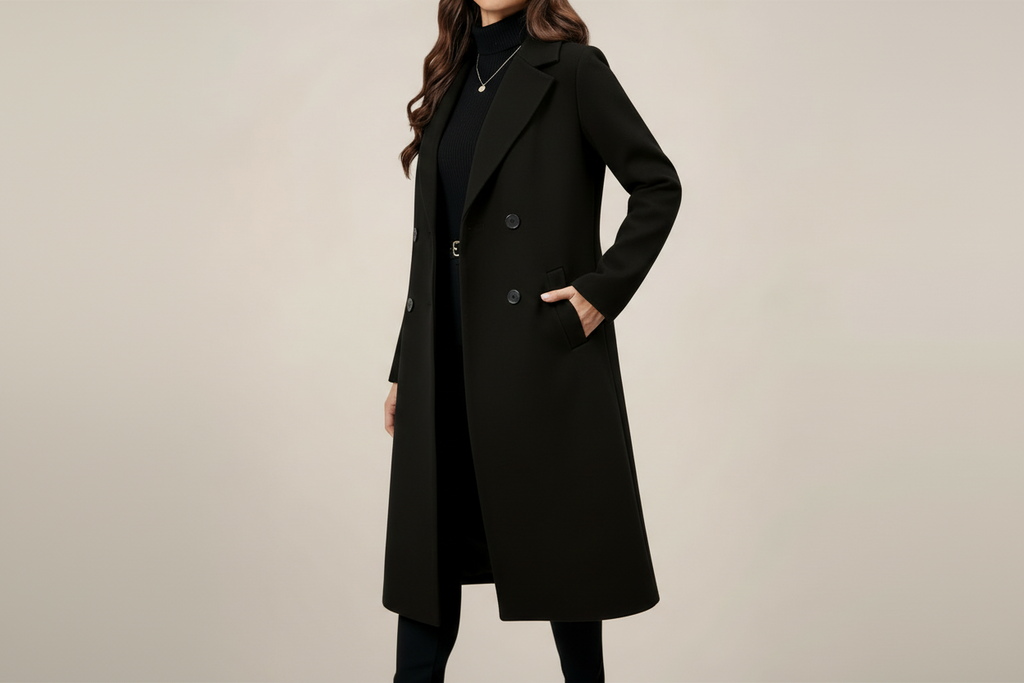 Women’s Double-Breasted Long Overcoat – Tailored Fit for Autumn & Winter