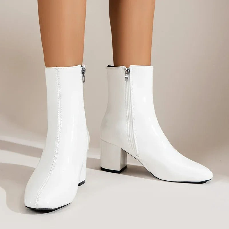 Women’s Ankle Boots – Block Heel Zip-Up Boots with Pointed Toe