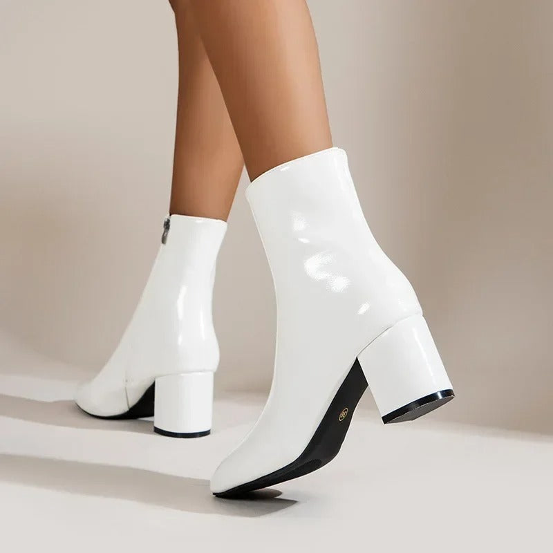 Women’s Ankle Boots – Block Heel Zip-Up Boots with Pointed Toe