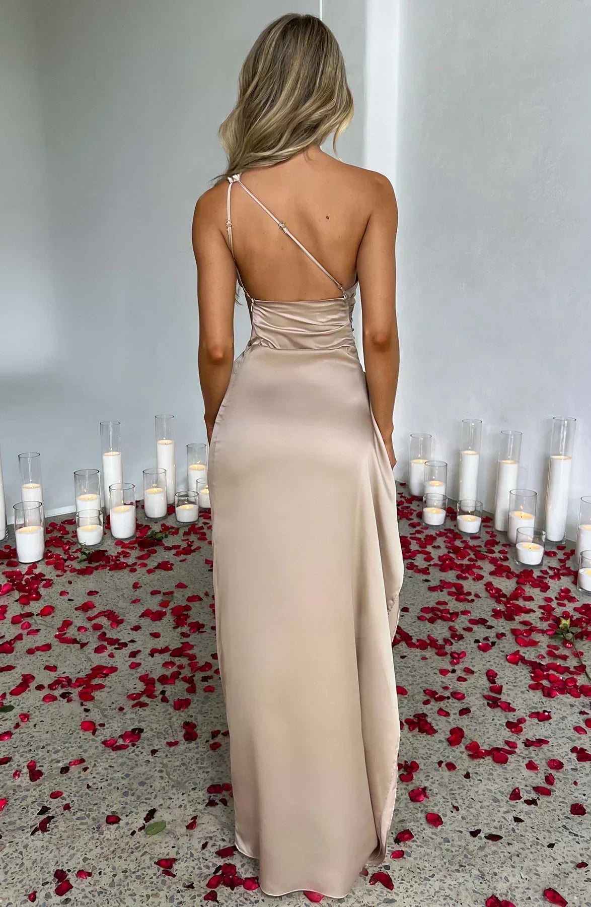 Women’s Asymmetric Evening Maxi Dress – Elegant Gown with High Split
