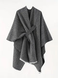 Women’s Asymmetrical Drape Shawl – Oversized Wrap with Tie Belt for Autumn & Winter