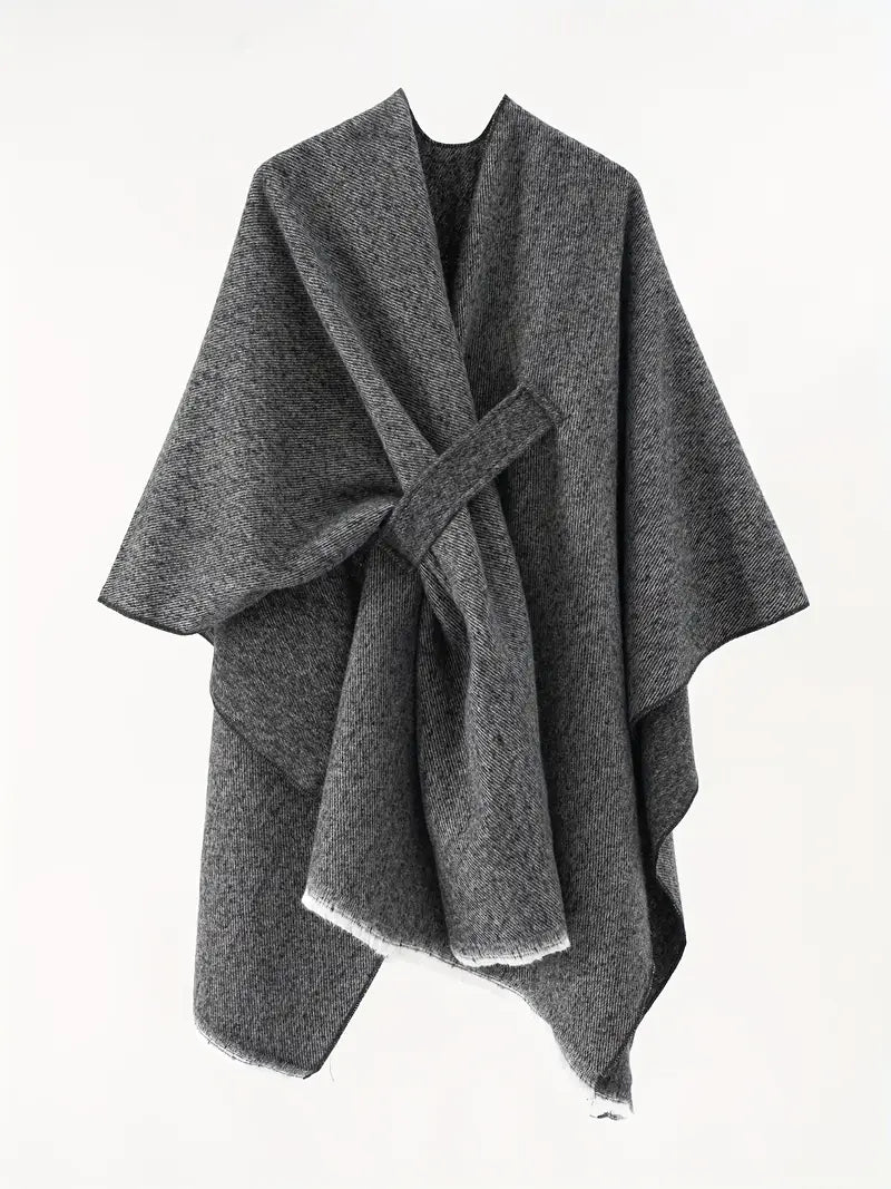 Women’s Asymmetrical Drape Shawl – Oversized Wrap with Tie Belt for Autumn & Winter