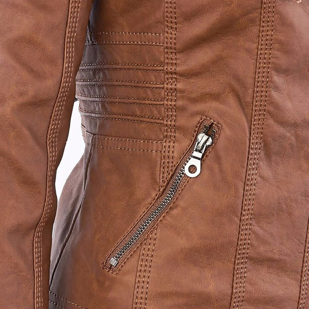 Women’s Brown Hooded Zip-Up Jacket – All-Season Casual Outerwear