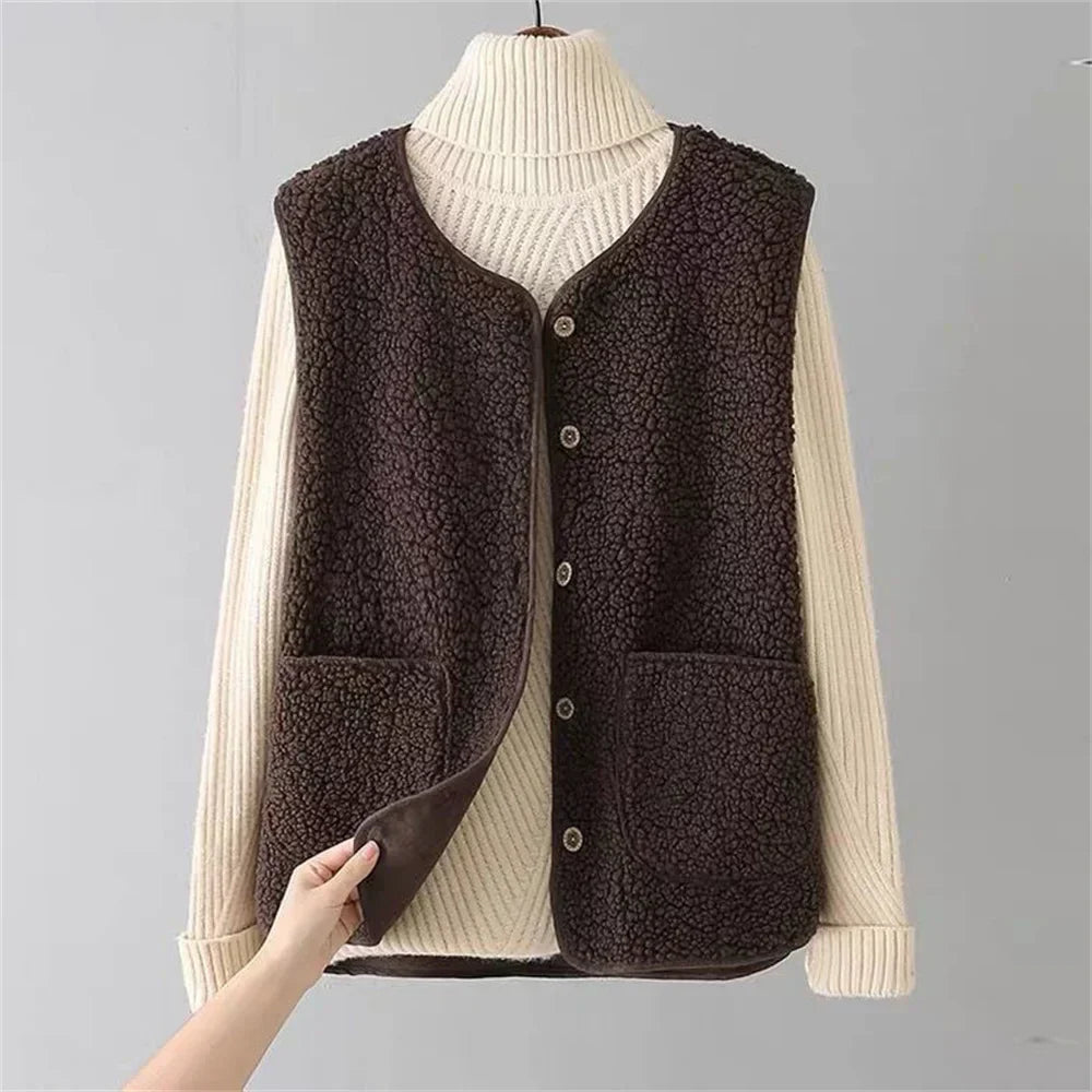 Women’s Button-Front Sleeveless Vest – Winter Layering