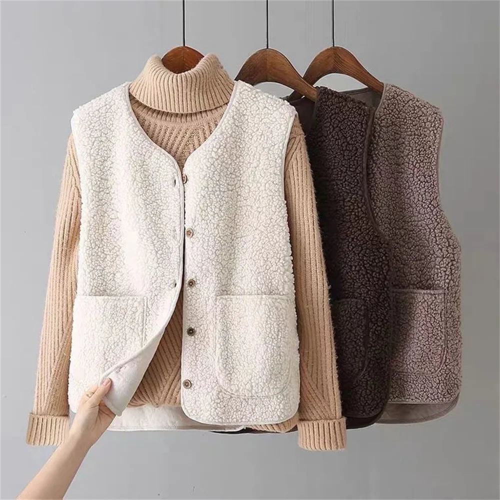 Women’s Button-Front Sleeveless Vest – Winter Layering
