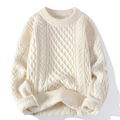 Women’s Cable Knit Sweater – Cream, Chunky Fisherman, Crew Neck