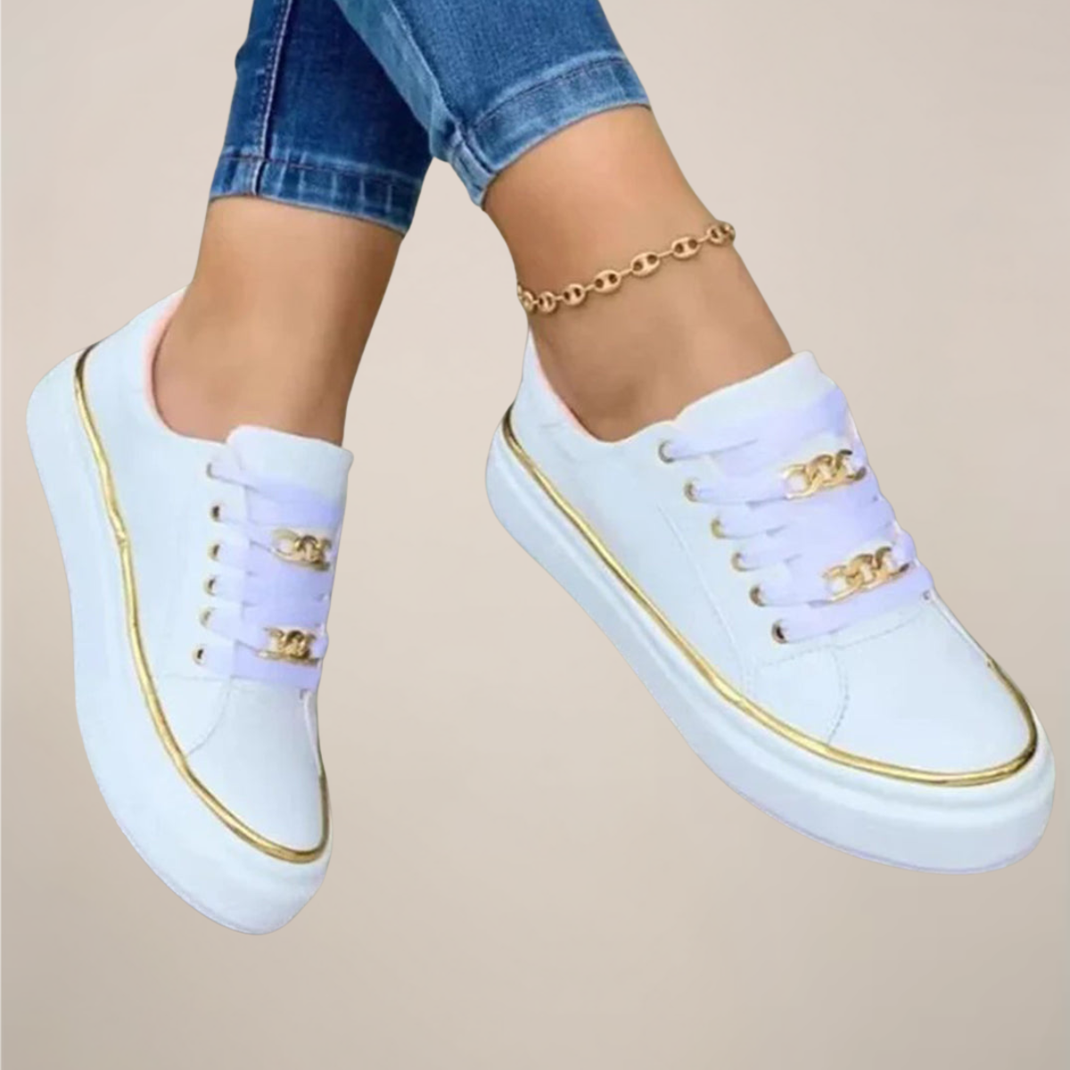 Women’s Casual Stylish Sneakers with Gold Accents