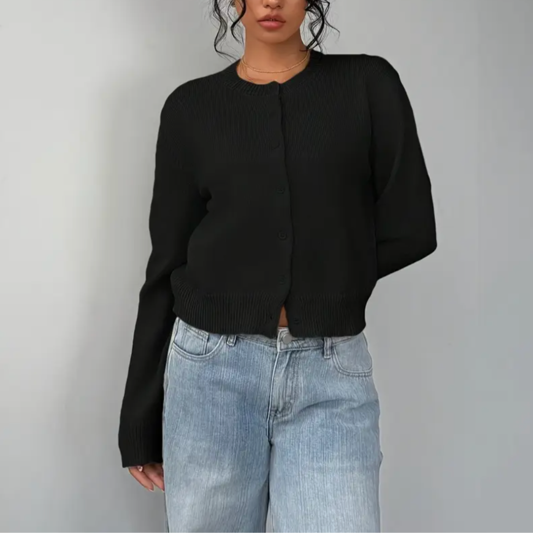 Women’s Cropped Button Cardigan – Soft Knit Layer for Everyday & Casual Wear