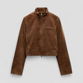 Women’s Cropped Suede-Style Jacket with Zip Detail