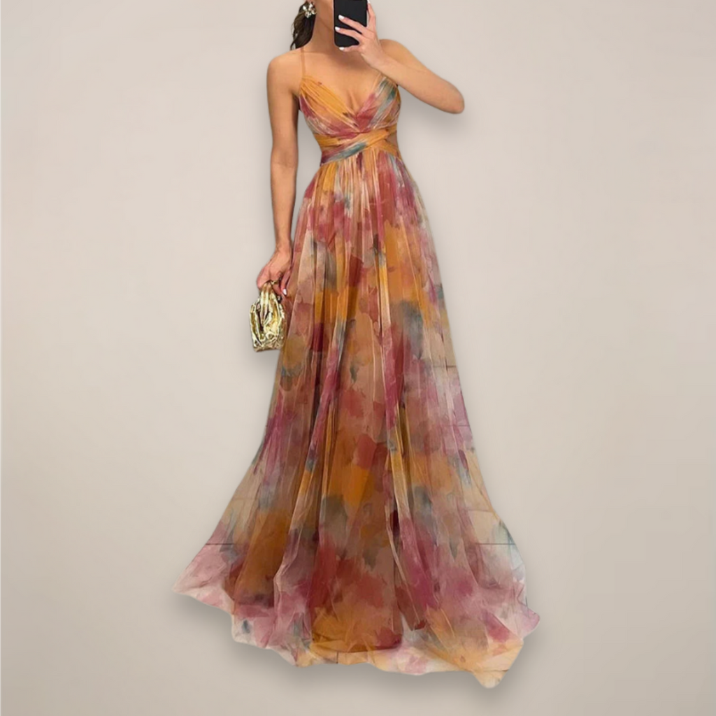 Women’s Floral Maxi Dress – Adjustable Back Tie – Lightweight Fabric – Romantic Print – Day-to-Night Versatility