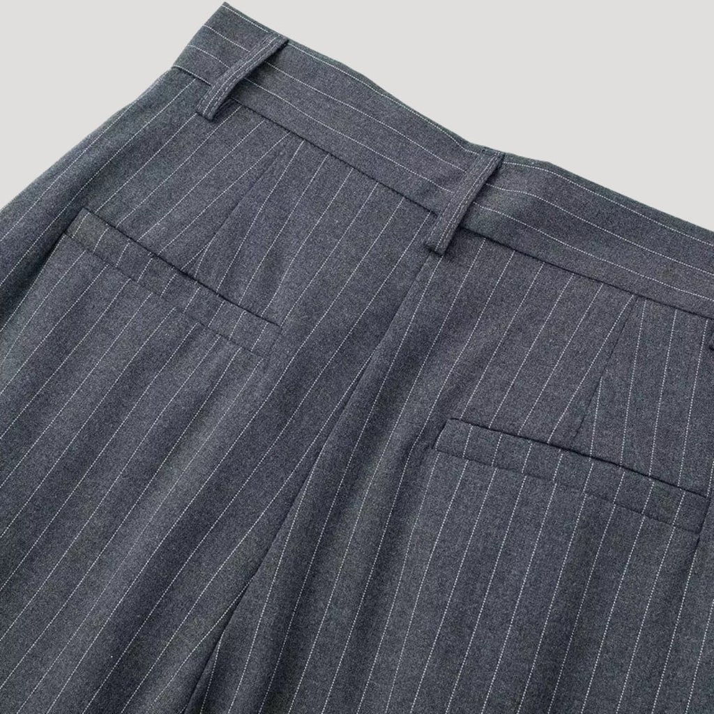 Women’s High-Waist Pinstripe Wide-Leg Trousers – Elegant Office Style