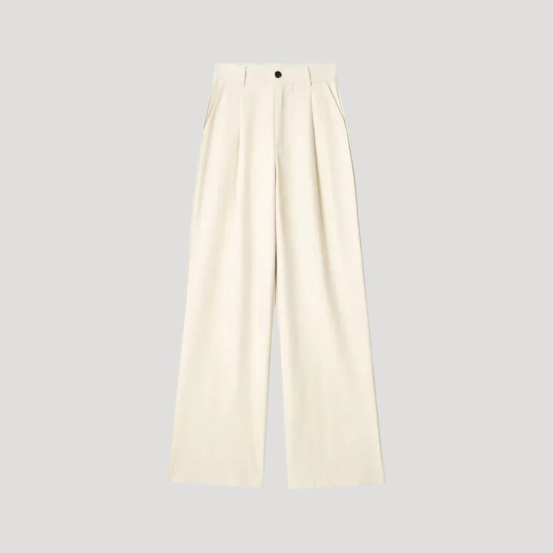 Women’s High-Waist Pinstripe Wide-Leg Trousers – Elegant Office Style