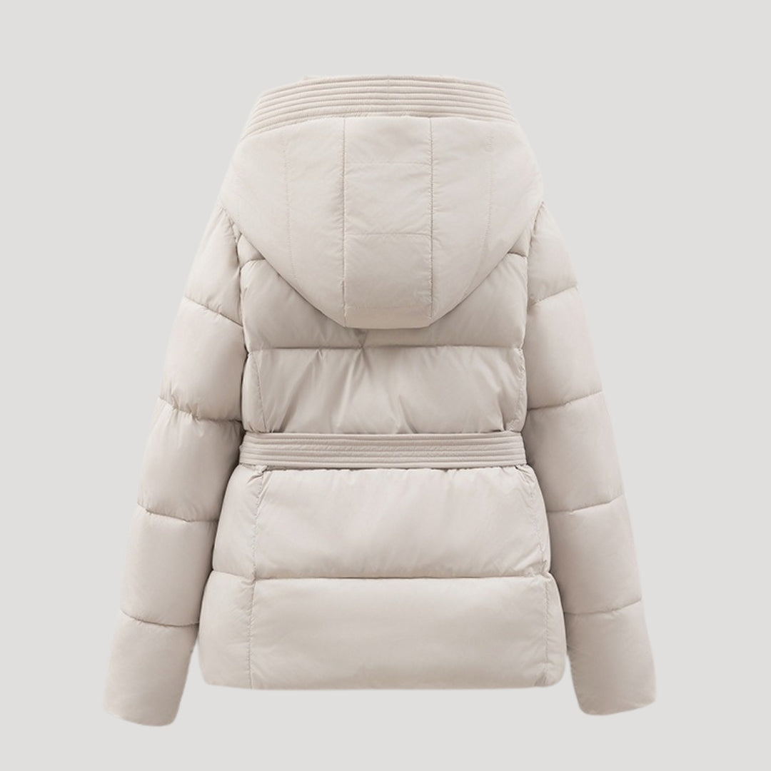 Women’s Hooded Puffer Jacket – Belted Winter Coat
