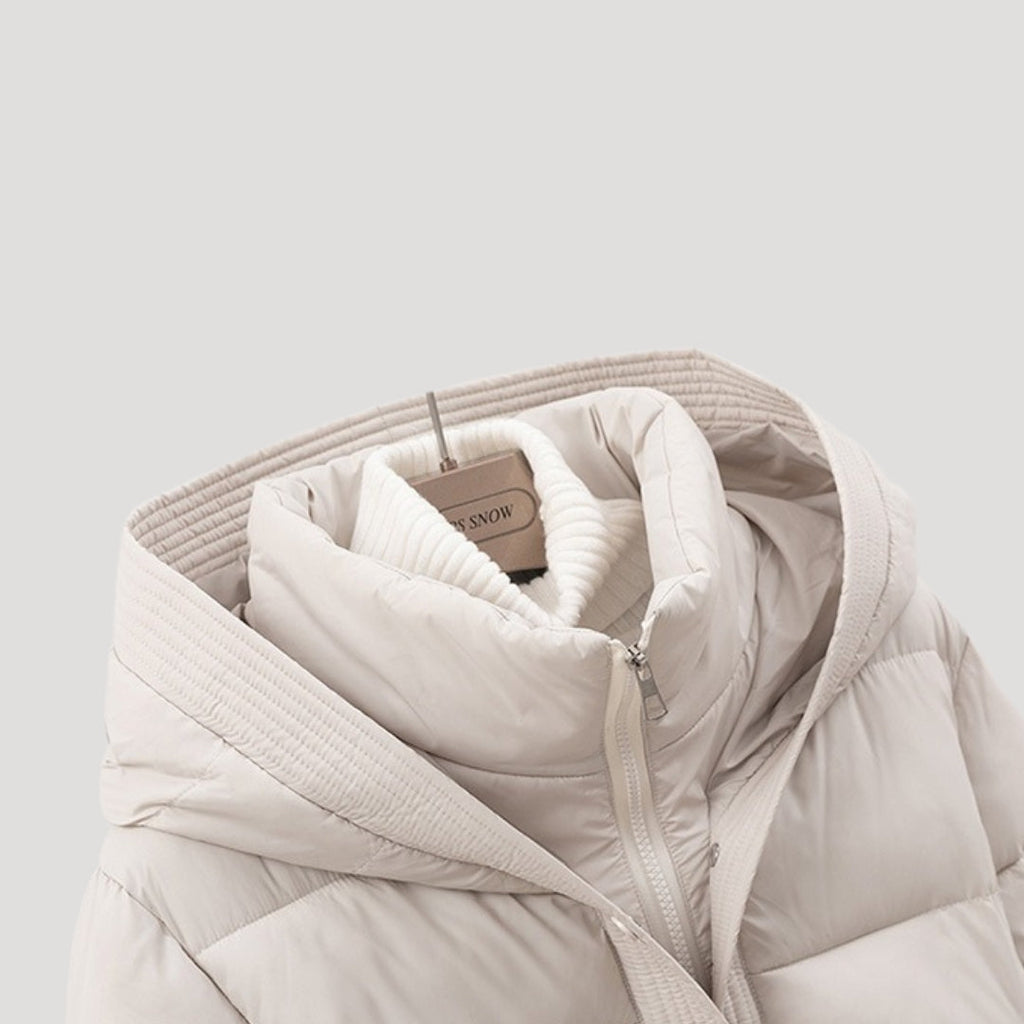 Women’s Hooded Puffer Jacket – Belted Winter Coat