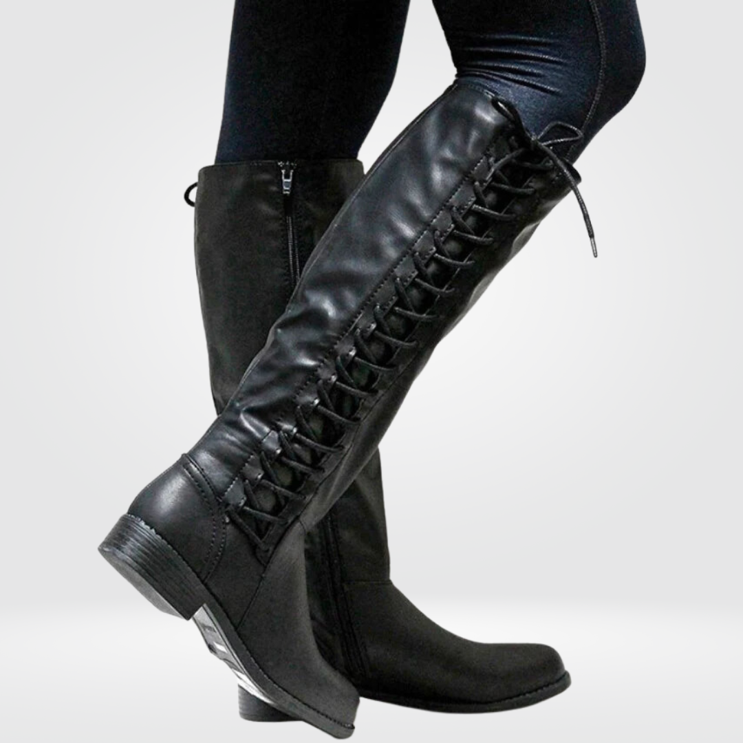 Women’s Knee-High Boots – Lace-Up Detail with Side Zip