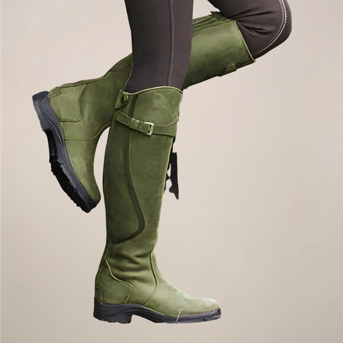 Women’s Knee-High Riding Boots with Side Buckle Detailing – Outdoor Equestrian Style
