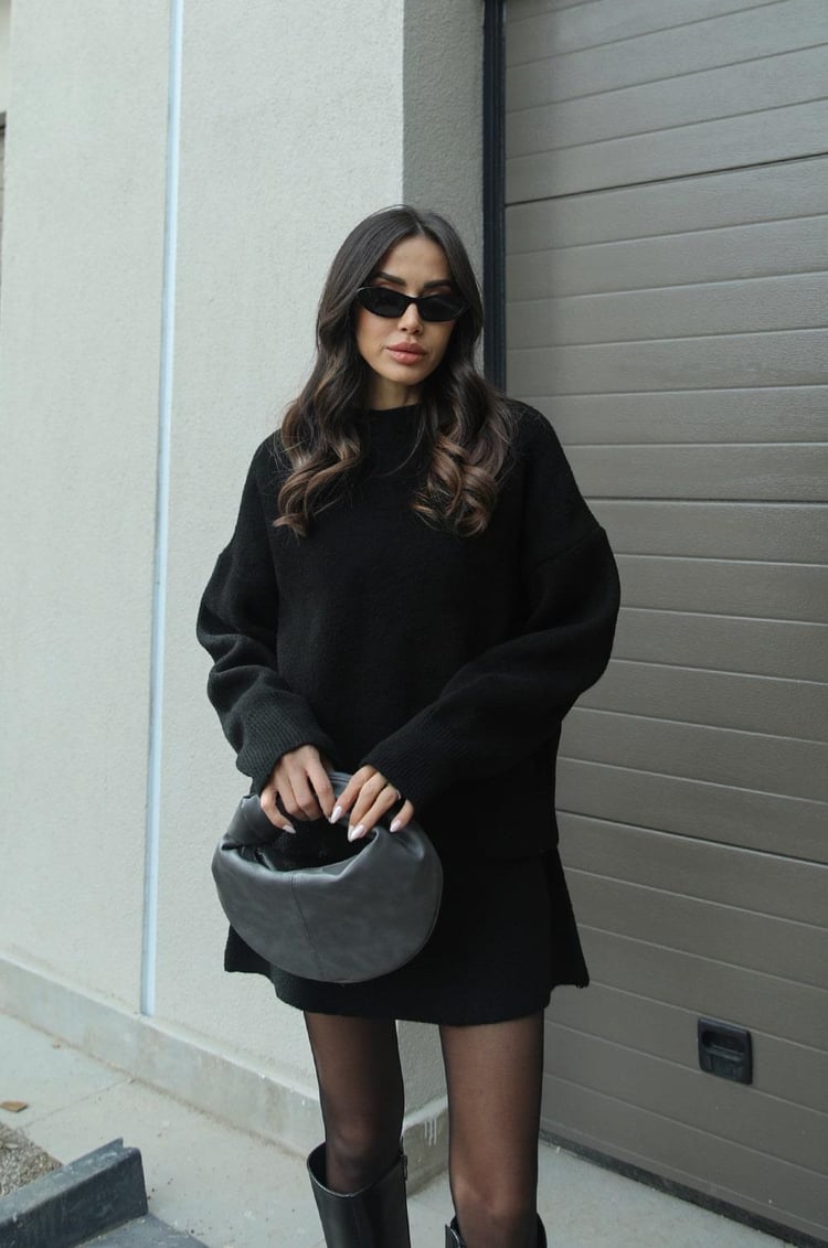 Women’s Knitted Sweater & Skirt Set – Long Sleeve, Mini, Co-Ord