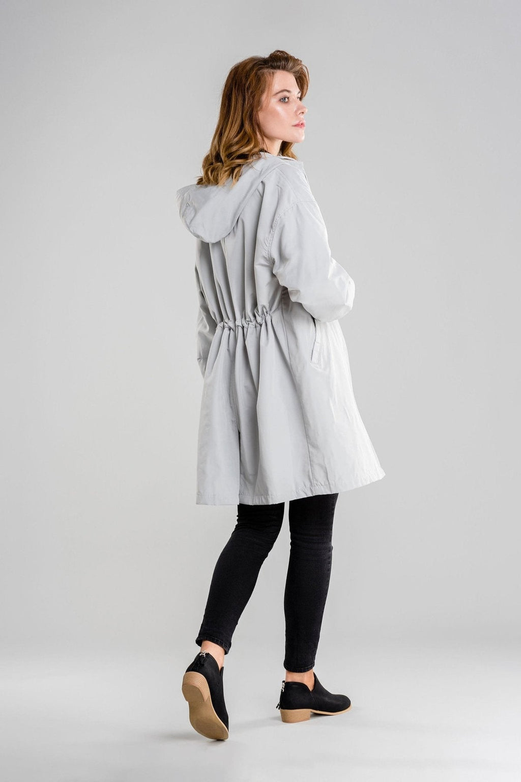 Women’s Lightweight Hooded Coat – Casual Longline Button-Up Jacket