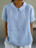 Women’s Linen Short Sleeve Blouse – Regular Fit – Peter Pan Collar