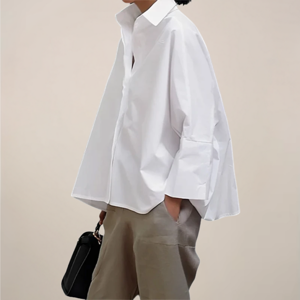 Women’s Oversized Shirt – Open Placket, Wide Sleeves, Boxy Hem