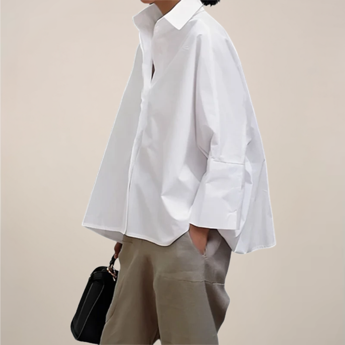 Women’s Oversized Shirt – Open Placket, Wide Sleeves, Boxy Hem