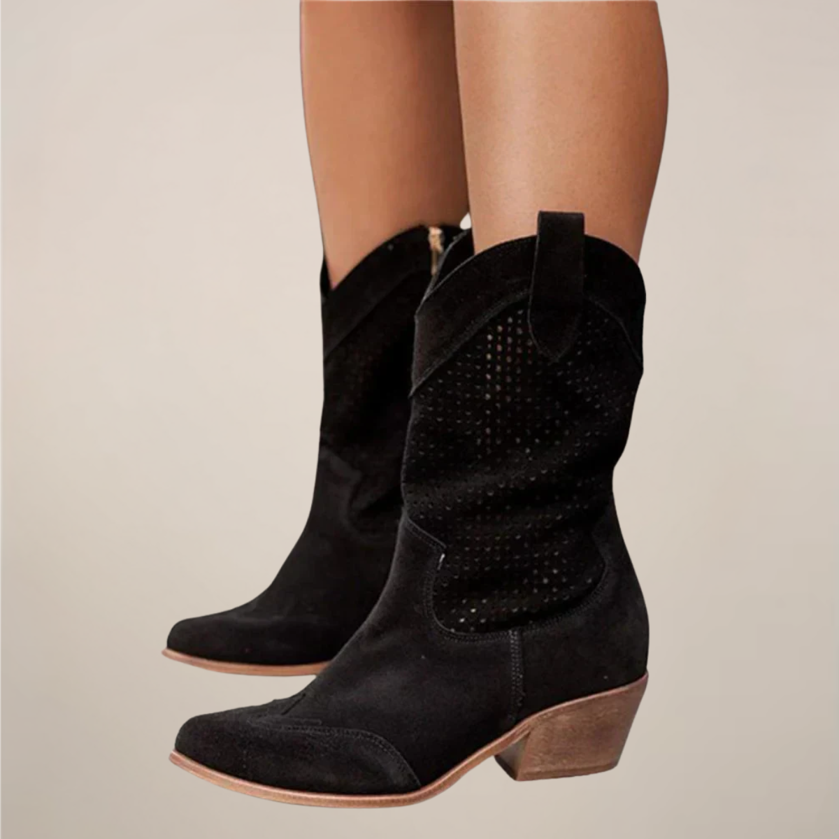 Women’s Perforated Western Mid-Calf Boots - Breathable Dots Design