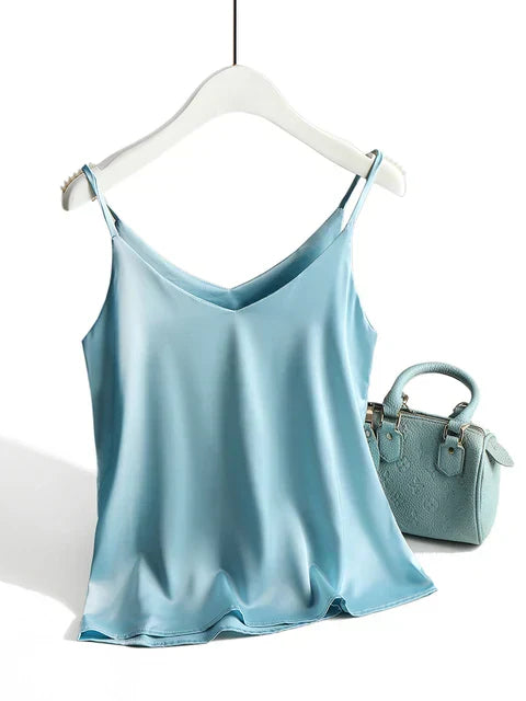 Women’s Satin Cami Top – Sleeveless Minimalist Fit with Adjustable Straps