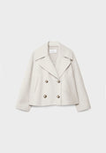 Women’s Short Coat – Wide Lapels, Two-Row Button Front, Cropped Boxy Fit