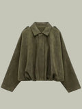 Women’s Short Jacket – Faux Suede, Oversized, Elasticated Hem