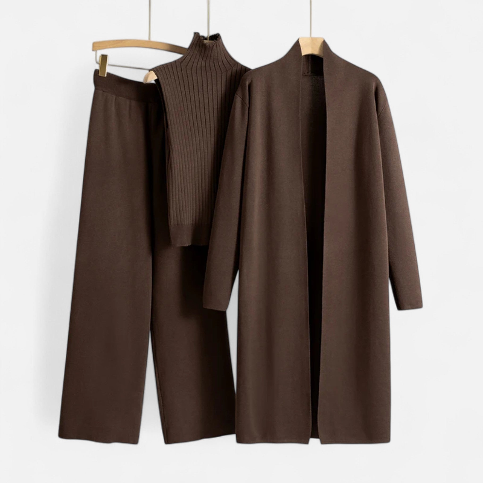 Women’s Three-Piece Set – Sleeveless Top, Wide-Leg Trousers & Longline Cardigan