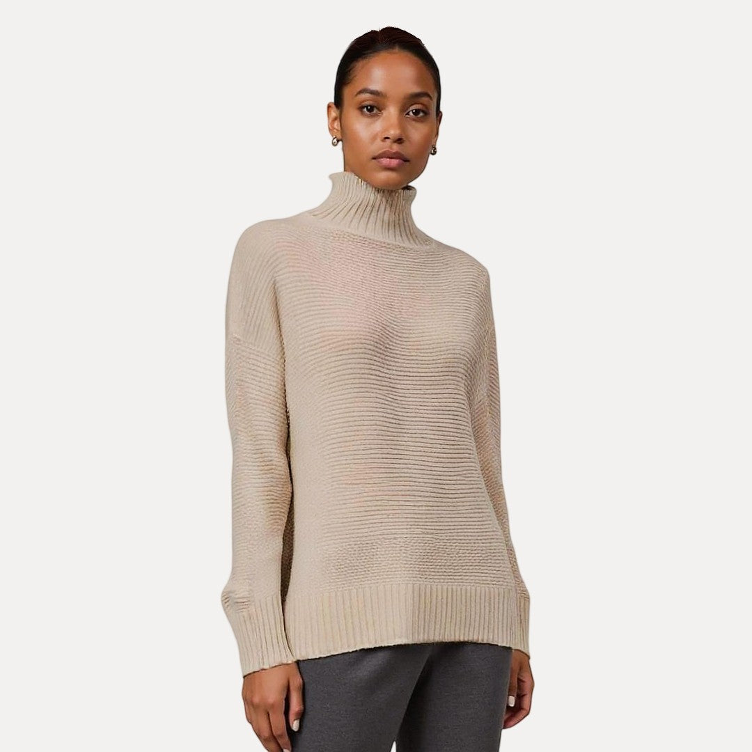 Women’s Turtleneck Sweater – Relaxed Fit with Side Slit Hem
