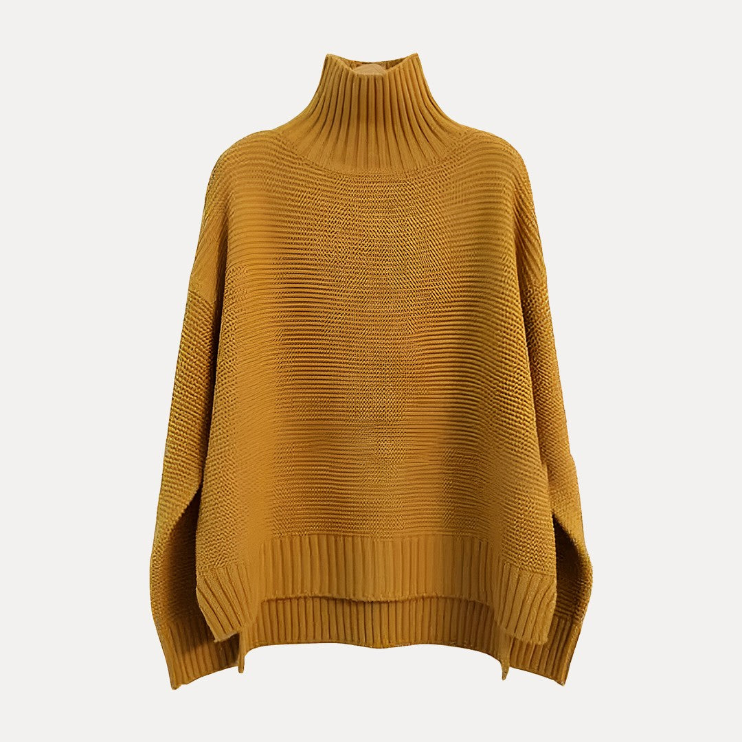 Women’s Turtleneck Sweater – Relaxed Fit with Side Slit Hem