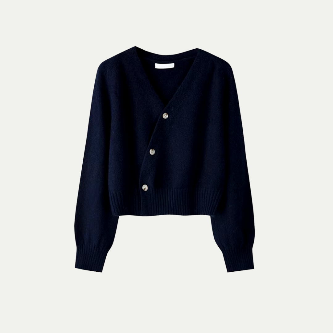 Women’s V-Neck Button Cardigan – Asymmetric Front Knit