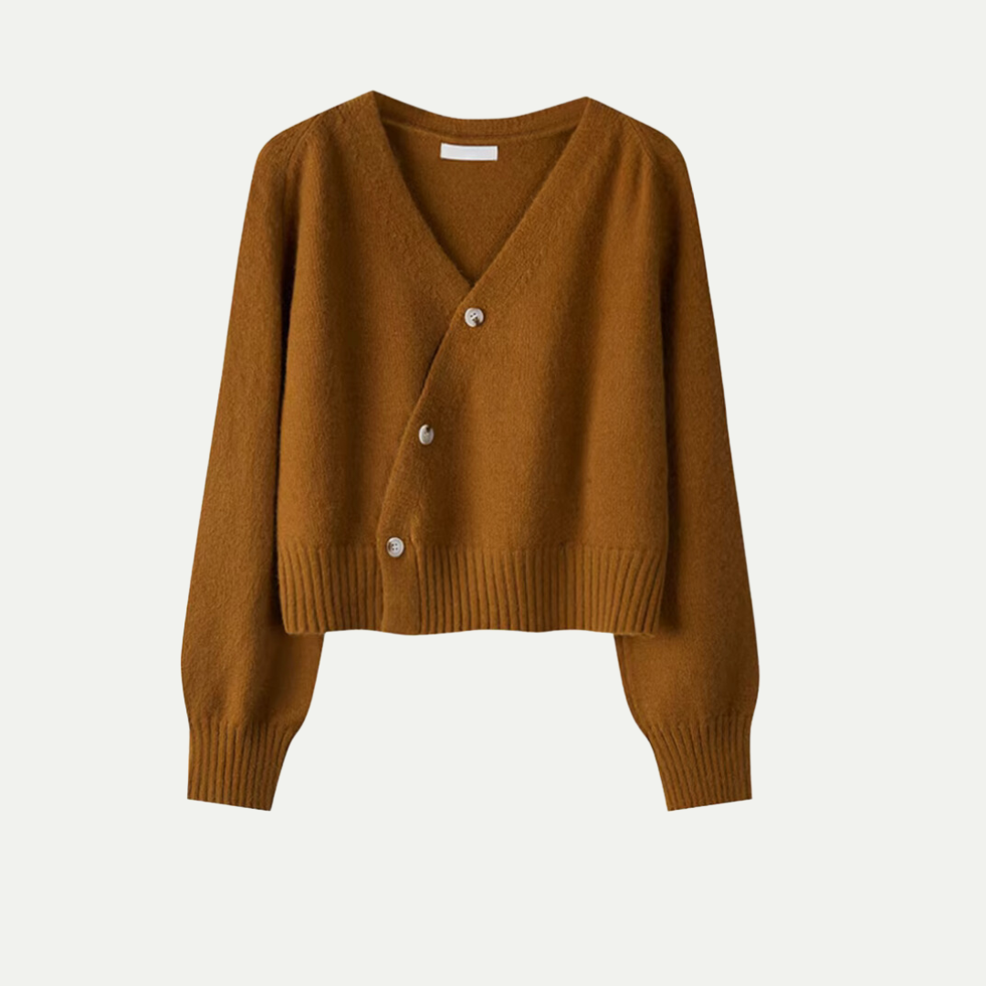 Women’s V-Neck Button Cardigan – Asymmetric Front Knit