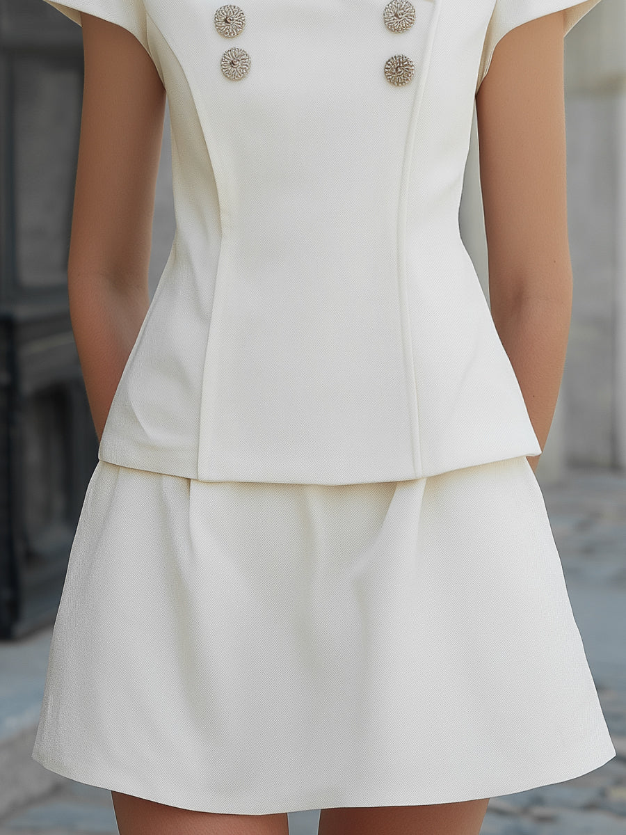 Elegant Double-Breasted Sculpted Top & A-Line Skirt Set