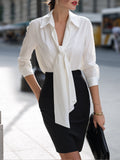 Tie-Neck Blouse And High-Waisted Pencil Skirt Tailored Set