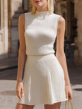 Rib-Knit Mock Neck Sleeveless Top & Mini Skirt Two-Piece Set