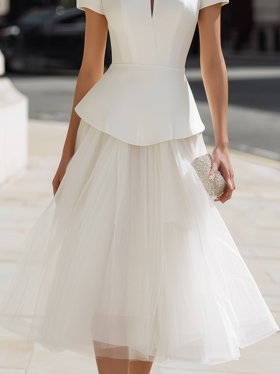 Tailored Peplum Top And Tulle Midi Skirt Set