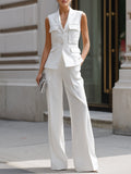 Sleeveless Utility Vest & Wide-Leg Tailored Pants Set