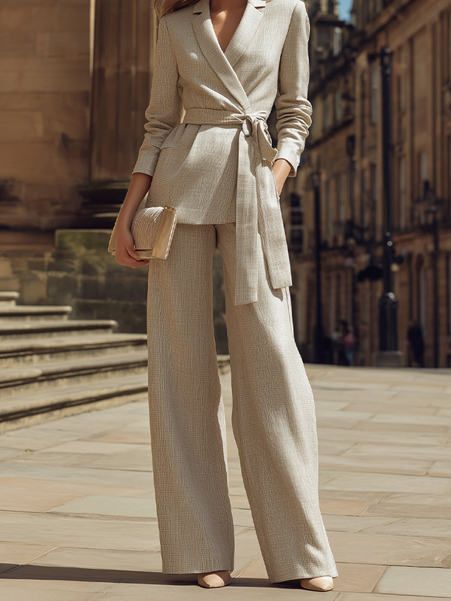 Tailored Belted Blazer And Wide-Leg Pants Set