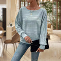 Women's Long Sleeve Top - Striped Knit & Balloon Sleeves
