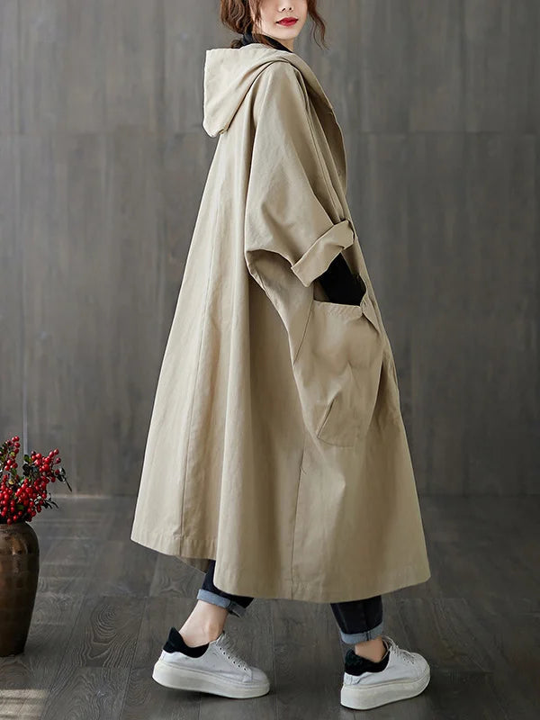 Selena Trenchcoat Femme – Long Jacket with Hood & Elegant Cut for Rainy Weather