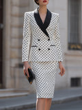 Polka Dot Double-Breasted Blazer & Pencil Skirt Set